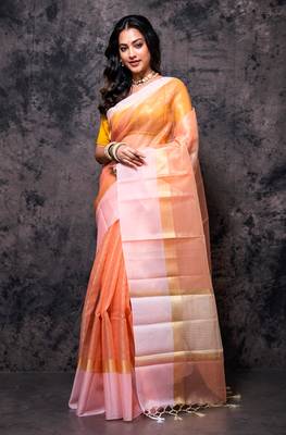 Tissue check, kora, tissue saree 1