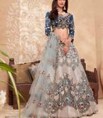 Blue Art Silk Mirror Work and Floral Embroidered Bridal Lehenga Choli