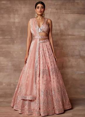 Peach Embroidered Organza Circular Lehenga with Blouse (Size Upto 42)  1
