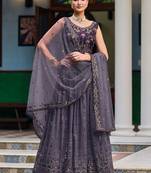 Purple Embroidered Georgette Circular Lehenga With Blouse Up To 42" Size