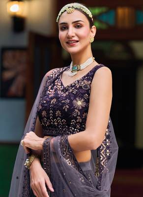 Purple Embroidered Georgette Circular Lehenga With Blouse Up To 42" Size 2