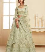 Mint Green Thread Work Net Lehenga Choli Set