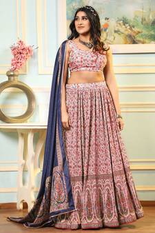 Multi Digital Printed Satin Silk Lehenga With Blouse Up To 42" Size