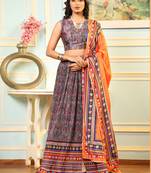 Multi Digital Printed Satin Silk Lehenga With Blouse Up To 42" Size