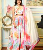 Multi Digital Printed Satin Silk Lehenga With Blouse Up To 42" Size
