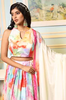 Multi Digital Printed Satin Silk Lehenga With Blouse Up To 42" Size