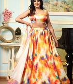 Multi Digital Printed Satin Silk Lehenga With Blouse Up To 42" Size