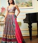 Boho Chic Multicolor Printed Lehenga Choli with Pink Dupatta