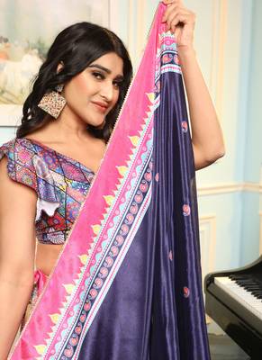 Multi Digital Printed Satin Silk Lehenga With Blouse Up To 42" Size 2