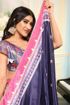 Multi Digital Printed Satin Silk Lehenga With Blouse Up To 42" Size