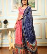 Pink Digital Printed Satin Silk Lehenga With Blouse Up To 42" Size