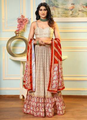 Multi Digital Printed Satin Silk Lehenga With Blouse Up To 42" Size 1
