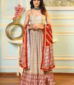 Multi Digital Printed Satin Silk Lehenga With Blouse Up To 42" Size