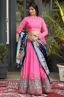 Pink Digital Printed Satin Silk Lehenga With Blouse Up To 42" Size