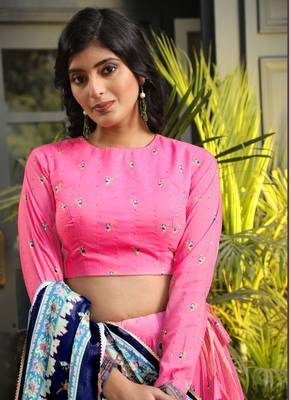 Pink Digital Printed Satin Silk Lehenga With Blouse Up To 42" Size 2