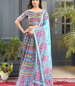 Multi Digital Printed Satin Silk Lehenga With Blouse Up To 42" Size