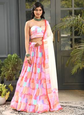 Multicoloir Satin Digital Printed Lehenga 1