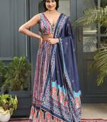 Multi Digital Printed Satin Silk Lehenga With Blouse Up To 42" Size