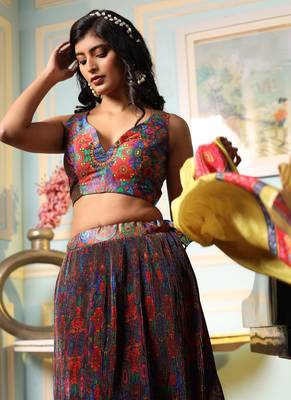 Multicolor Satin Printed Lehenga Choli with Chiffon Dupatta 2