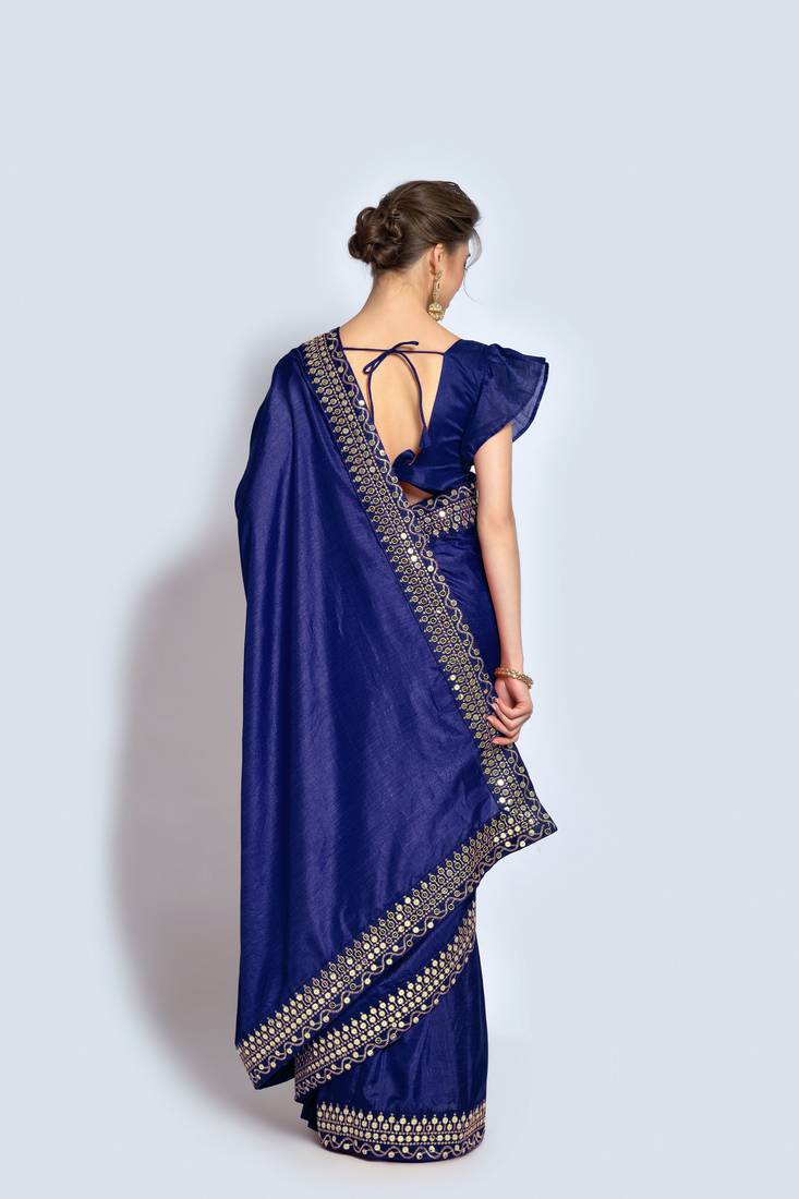 Purple Vichitra Silk Blouse | V-Neck Zari Sequin Embroidery | Size 38 main image 1