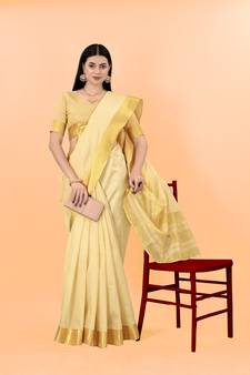 Kasavu Kerala Solid Cotton Silk Traditional Saree