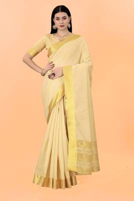 Kasavu Kerala Solid Cotton Silk Traditional Saree 2
