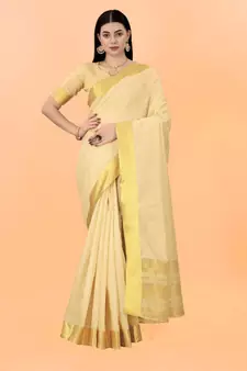 Kasavu Kerala Solid Cotton Silk Traditional Saree