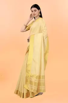 Kasavu Kerala Solid Cotton Silk Traditional Saree