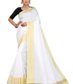 Kasavu Kerala Solid Cotton White And Gold Traditional Saree