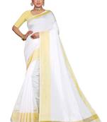 Kasavu Kerala Solid Cotton White And Gold Traditional Saree