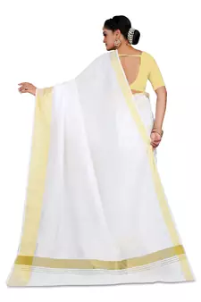 Kasavu Kerala Solid Cotton White And Gold Traditional Saree