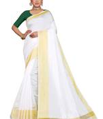 Kasavu Kerala Solid Cotton White And Gold Traditional Saree