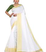 Kasavu Kerala Solid Cotton White And Gold Traditional Saree