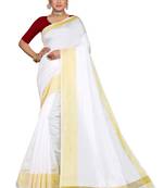 Kasavu Kerala Solid Cotton White And Gold Traditional Saree