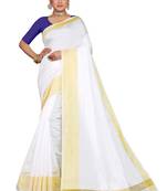 Kasavu Kerala Solid Cotton White And Gold Traditional Saree