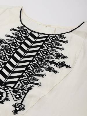 White Embroidered Viscose Rayon Fabric Kurta With Palazzo & Dupatta Set 3