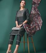 Grey Embroidery Sequence Work Viscose Rayon Kurta, Pant and Dupatta Set