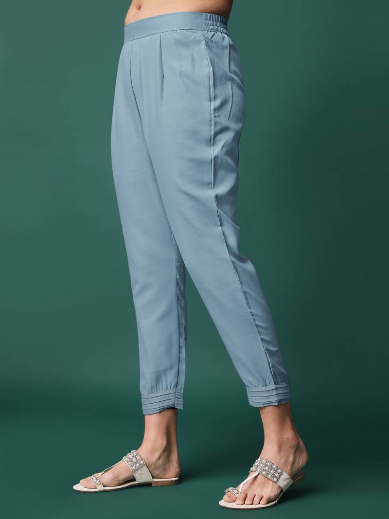 Grey Embroidered Sequence Slub Rayon Kurta Pant with Jacquard Dupatta Set