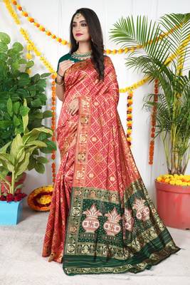 RED & GREEN BANDHANI PATOLA SAREE  1