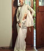 Cream Organza Woven Saree