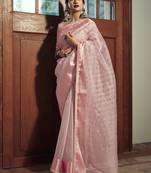 Stylee Lifestyle Pink Organza Woven Saree