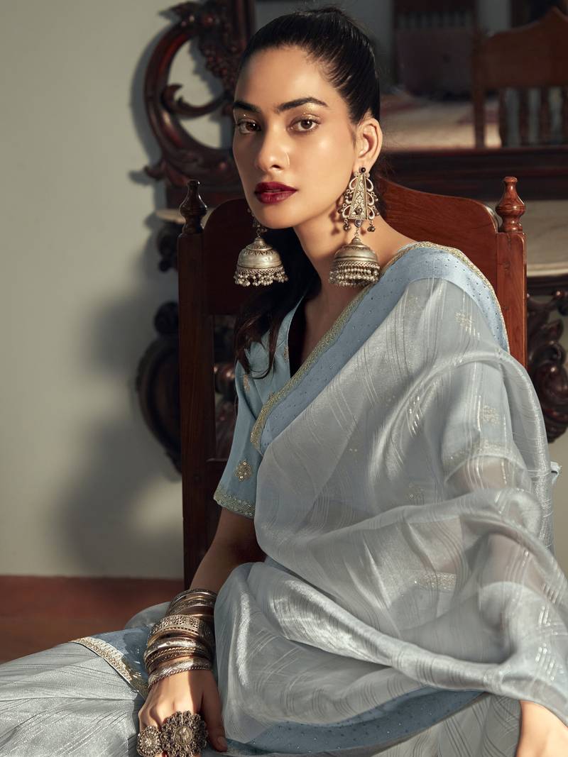 Sky Blue Organza Woven Saree