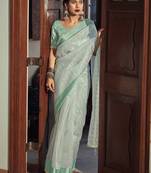 Green Organza Woven Saree