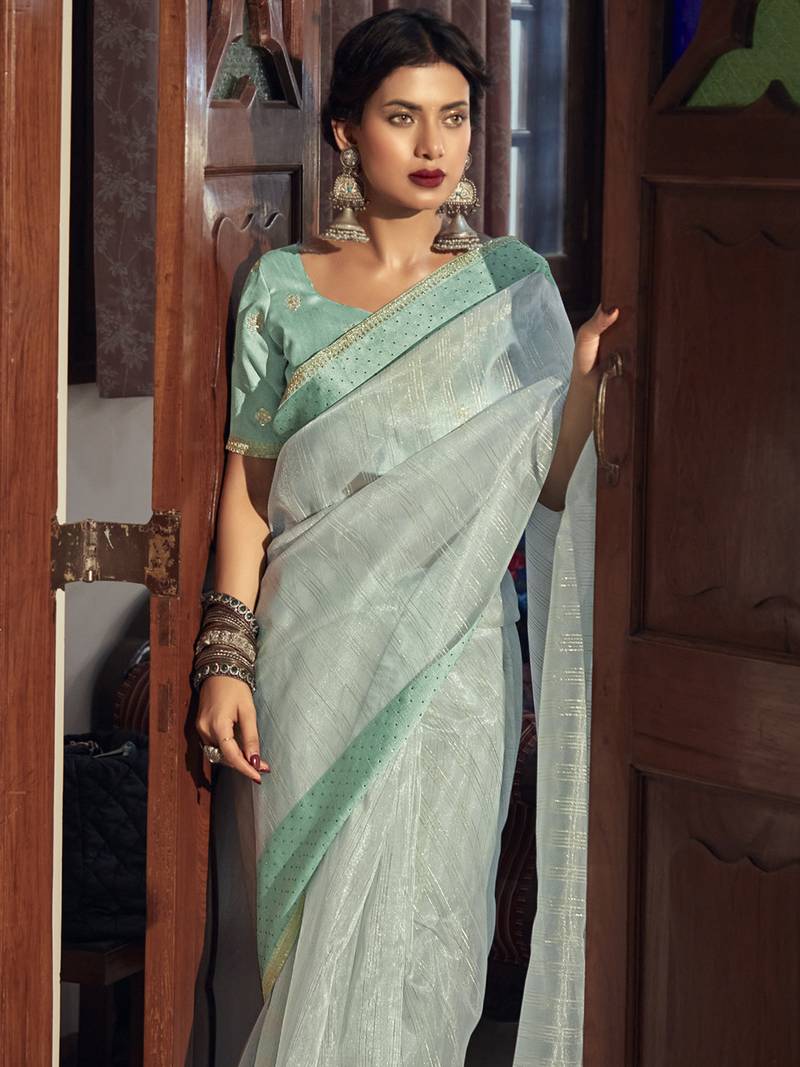 Green Organza Woven Saree