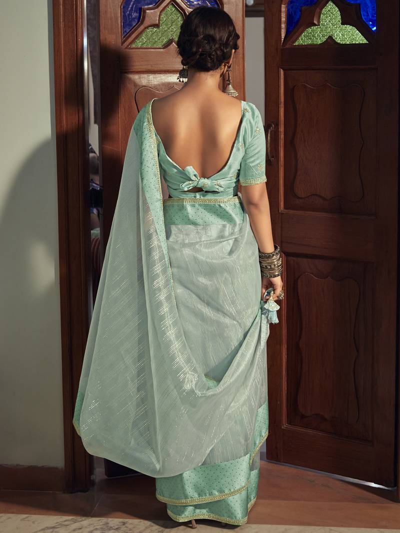 Green Organza Woven Saree
