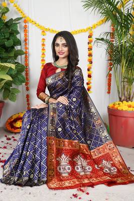 BLUE BANDHNI PATOLA SILK SAREE  2