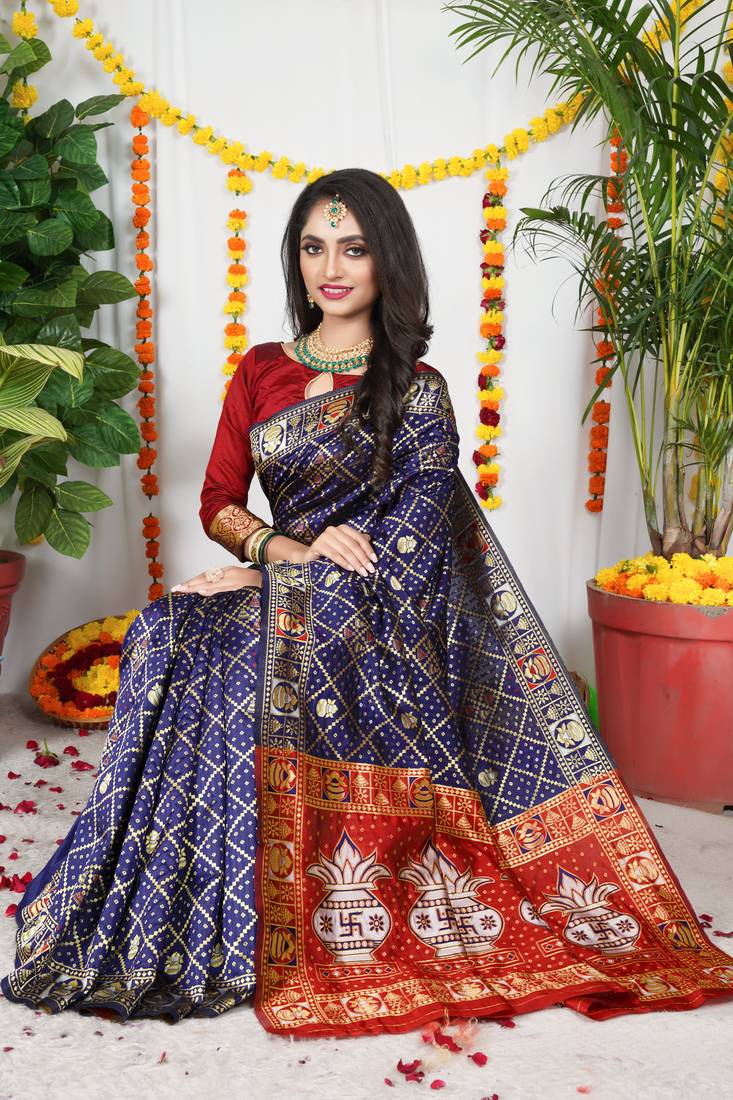BLUE BANDHNI PATOLA SILK SAREE 