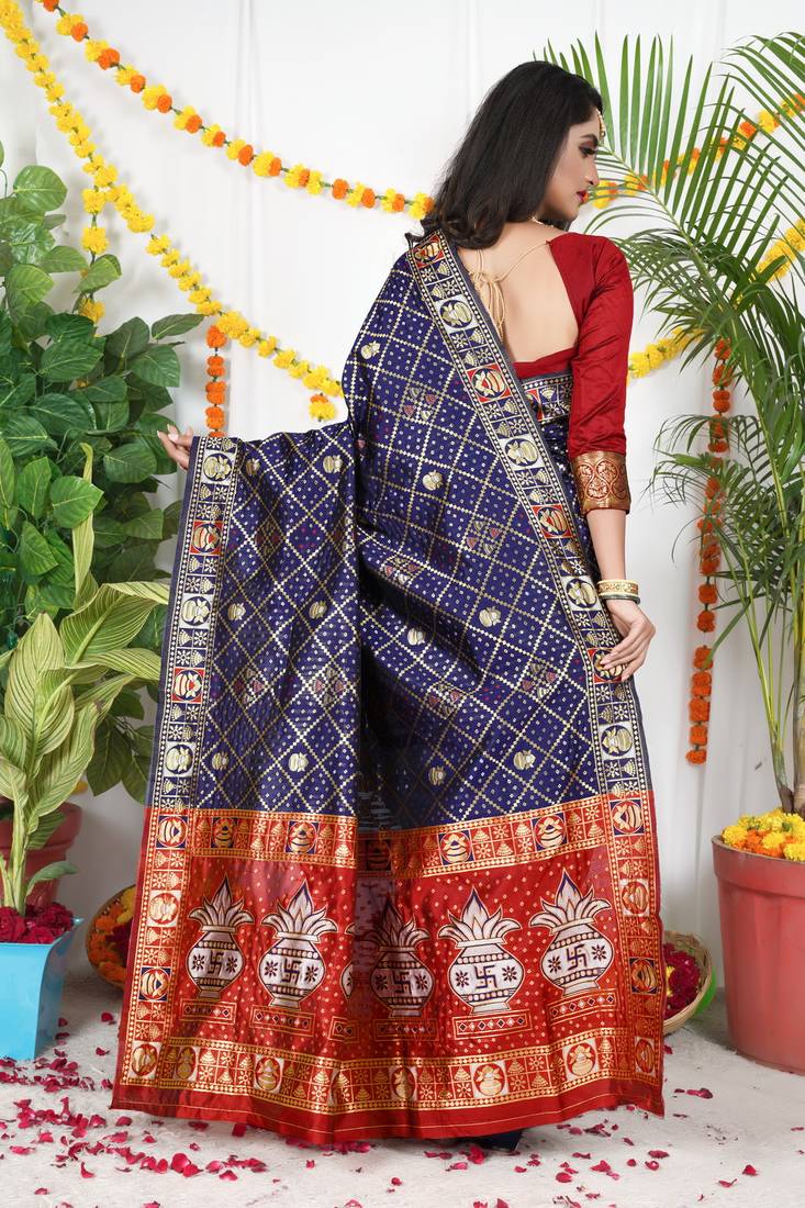 BLUE BANDHNI PATOLA SILK SAREE 