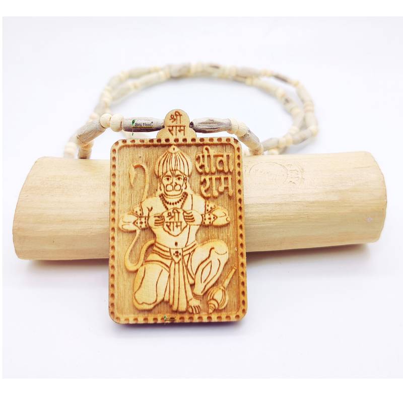 BRIJ HAAT Wooden Hanuman ji Locket With Tulsi Kanthi Mala (Tulsi mala)