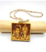 BRIJ HAAT Wooden Shiv Parvati ji Locket Handmade Carving With Tulsi Kanthi Mala